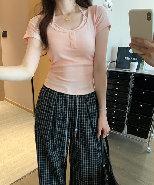 Slim Korean style T-shirt halter tops for women