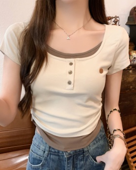 Fold short sleeve tops mixed colors pure cotton T-shirt