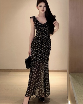 Floral slim long dress streamer summer dress for women