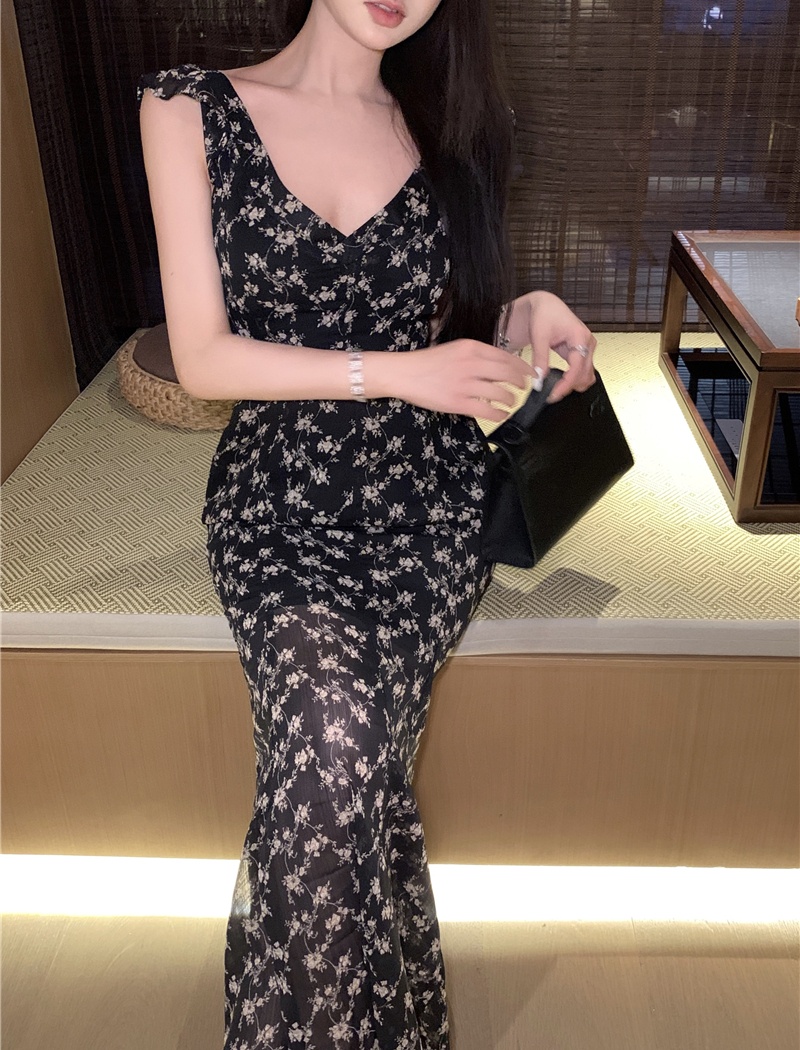 Floral slim long dress streamer summer dress for women