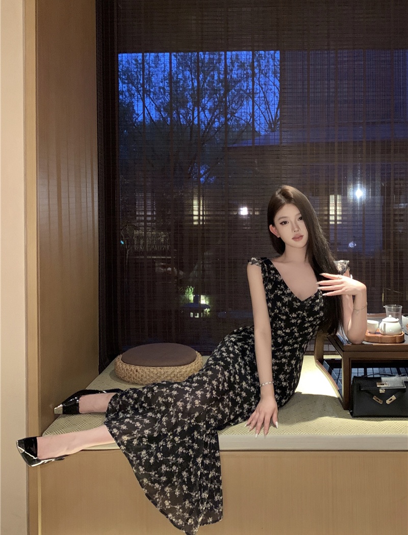 Floral slim long dress streamer summer dress for women