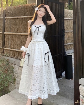 Long wrapped chest tops sling short skirt a set