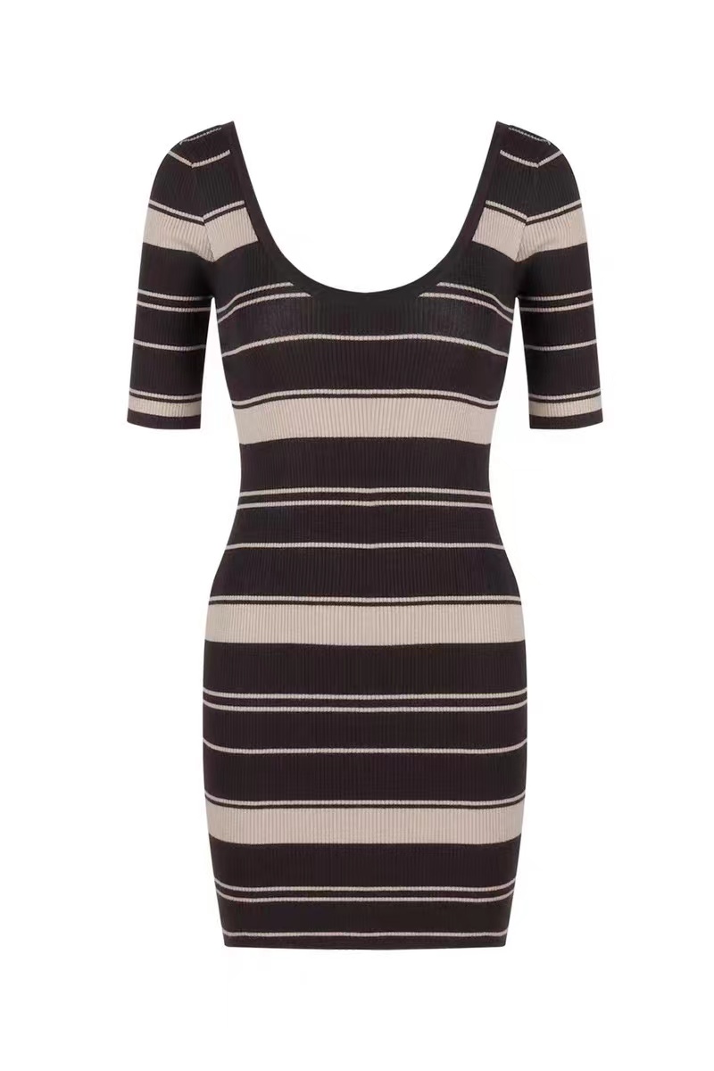 Cross pinched waist short slim stripe summer halter dress