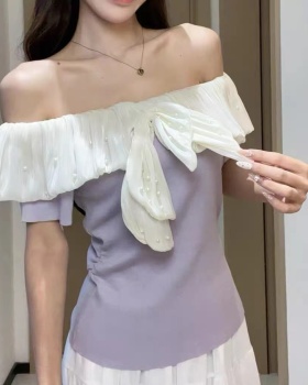 Strapless sweet horizontal collar pullover T-shirt
