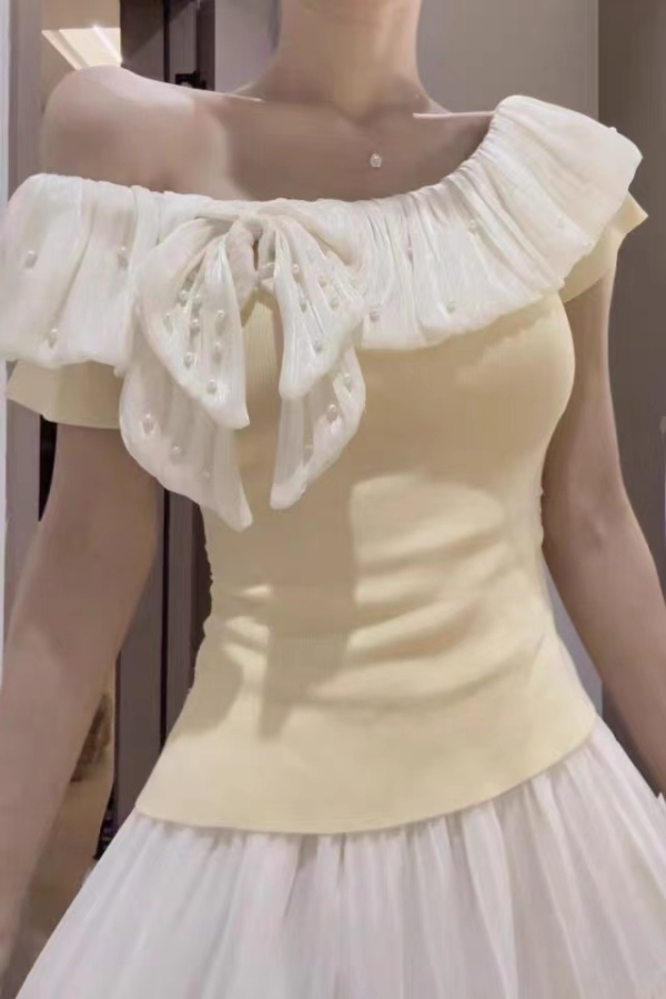 Strapless sweet horizontal collar pullover T-shirt