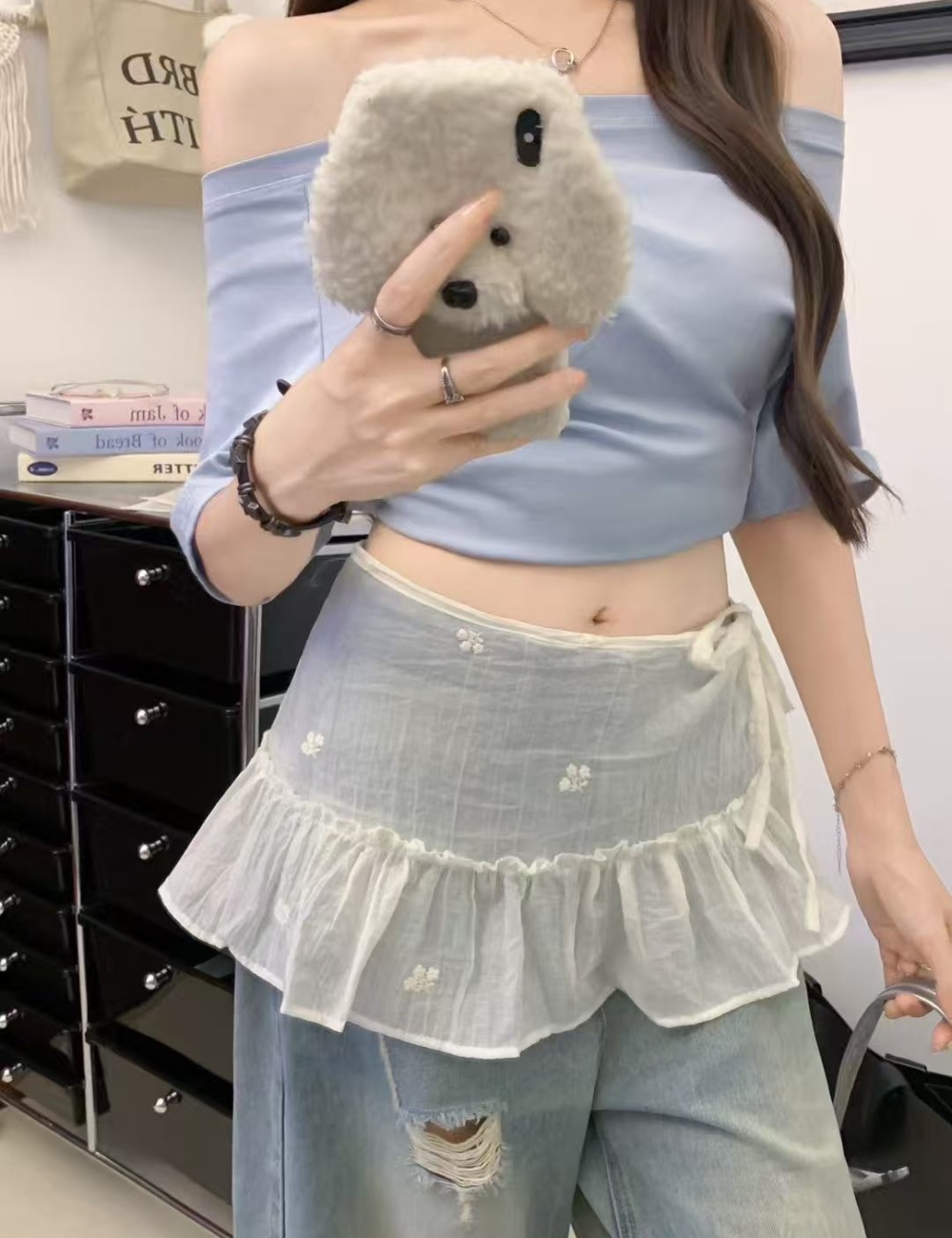 Embroidered flowers lace short skirt fashion summer skirt