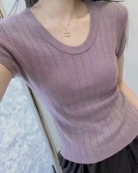 Tight summer sweater U-neck tops for women