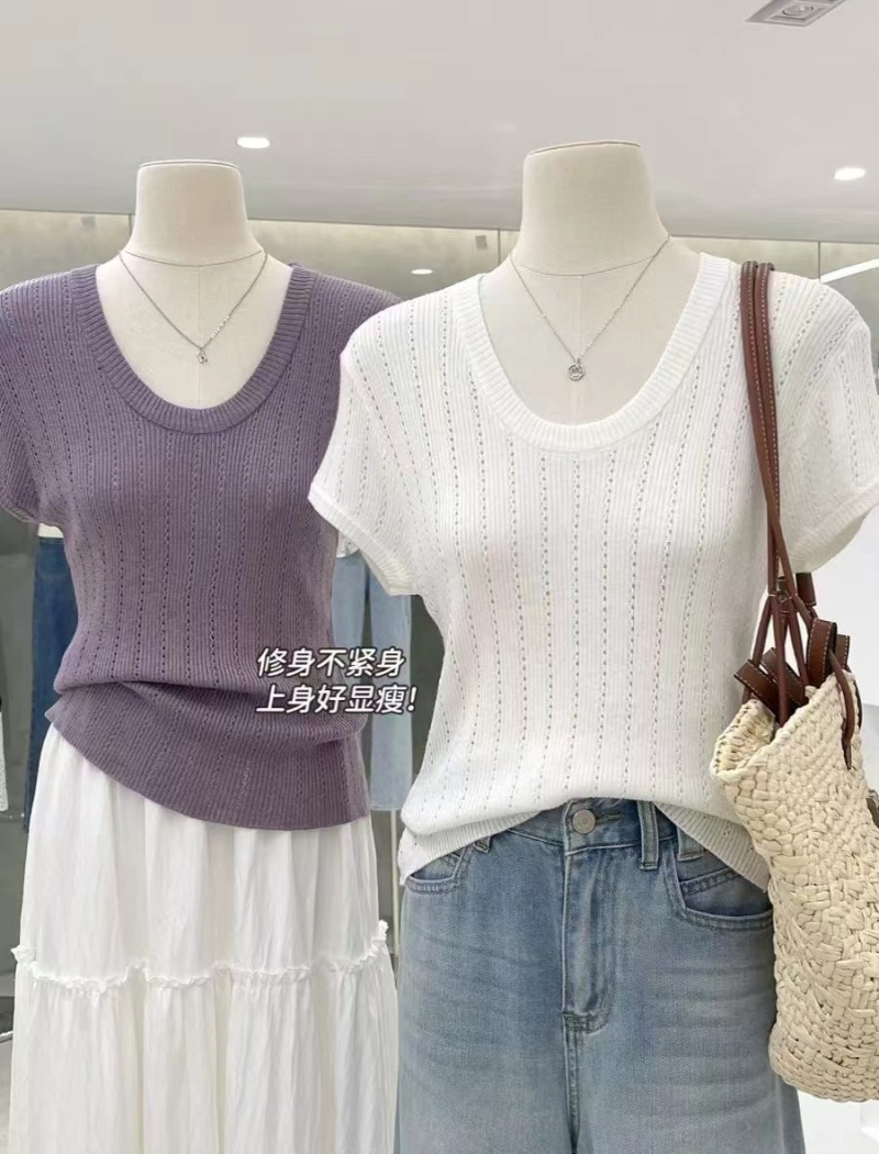 Tight summer sweater U-neck tops for women