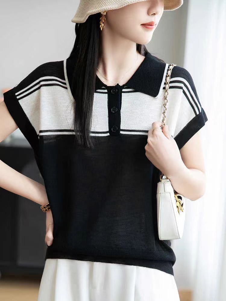 Mixed colors loose T-shirt summer Casual tops for women