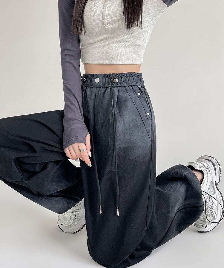 Red wide leg pants high waist work pants for women