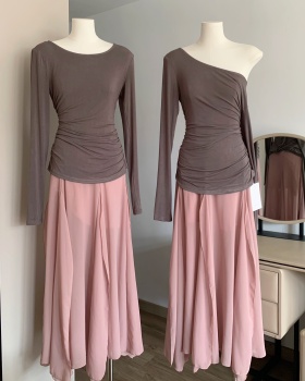 Irregular summer tops long sleeve slim skirt a set for women