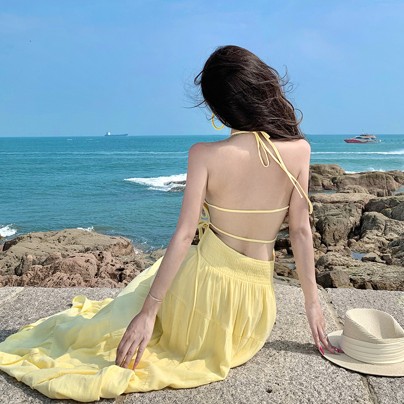 A-line slim dress summer halter long dress for women