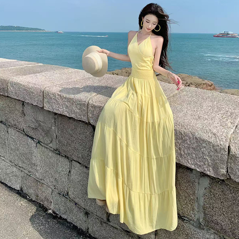 A-line slim dress summer halter long dress for women