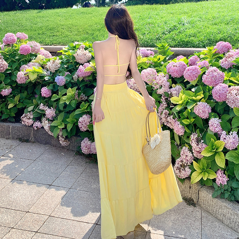 A-line slim dress summer halter long dress for women