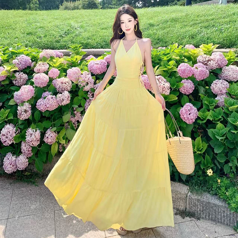 A-line slim dress summer halter long dress for women
