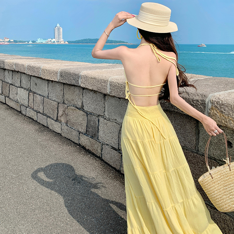 A-line slim dress summer halter long dress for women