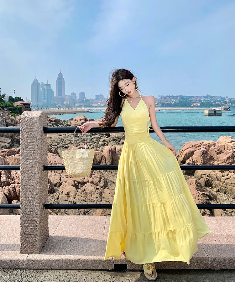A-line slim dress summer halter long dress for women