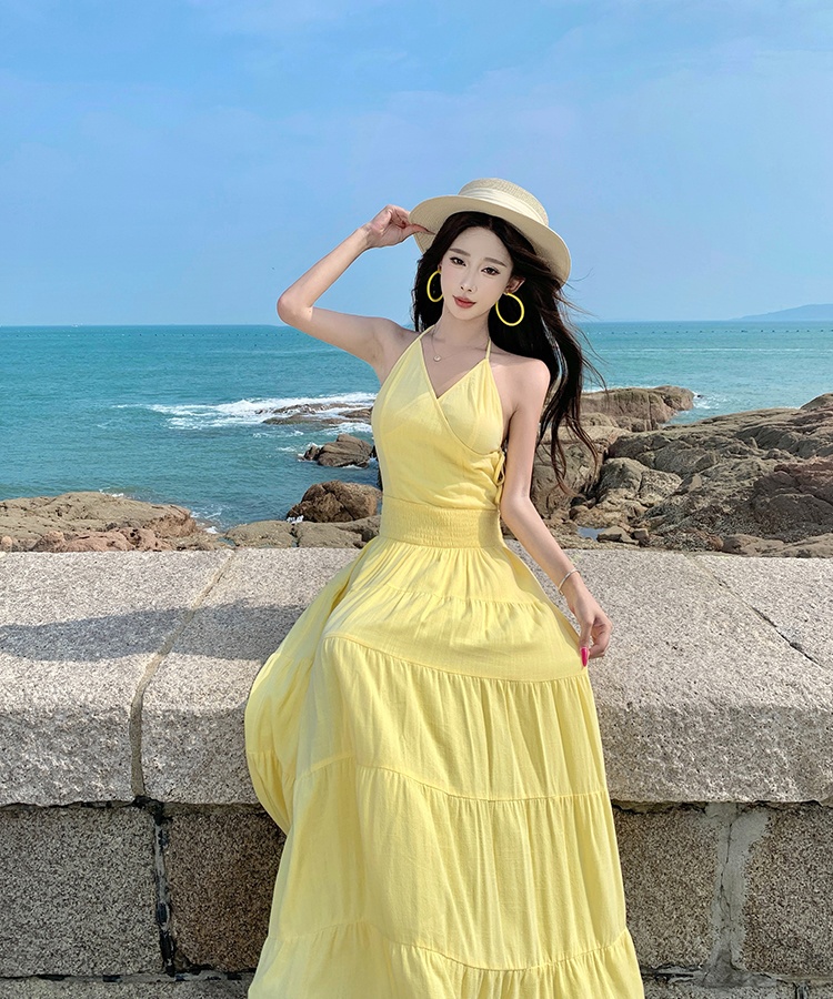 A-line slim dress summer halter long dress for women