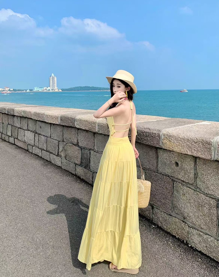 A-line slim dress summer halter long dress for women