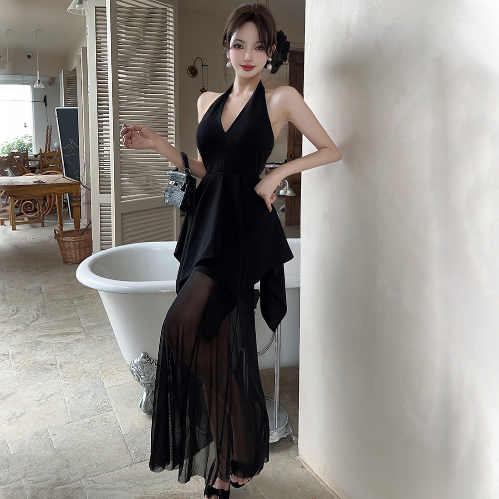 Slim V-neck dress splice formal dress for women