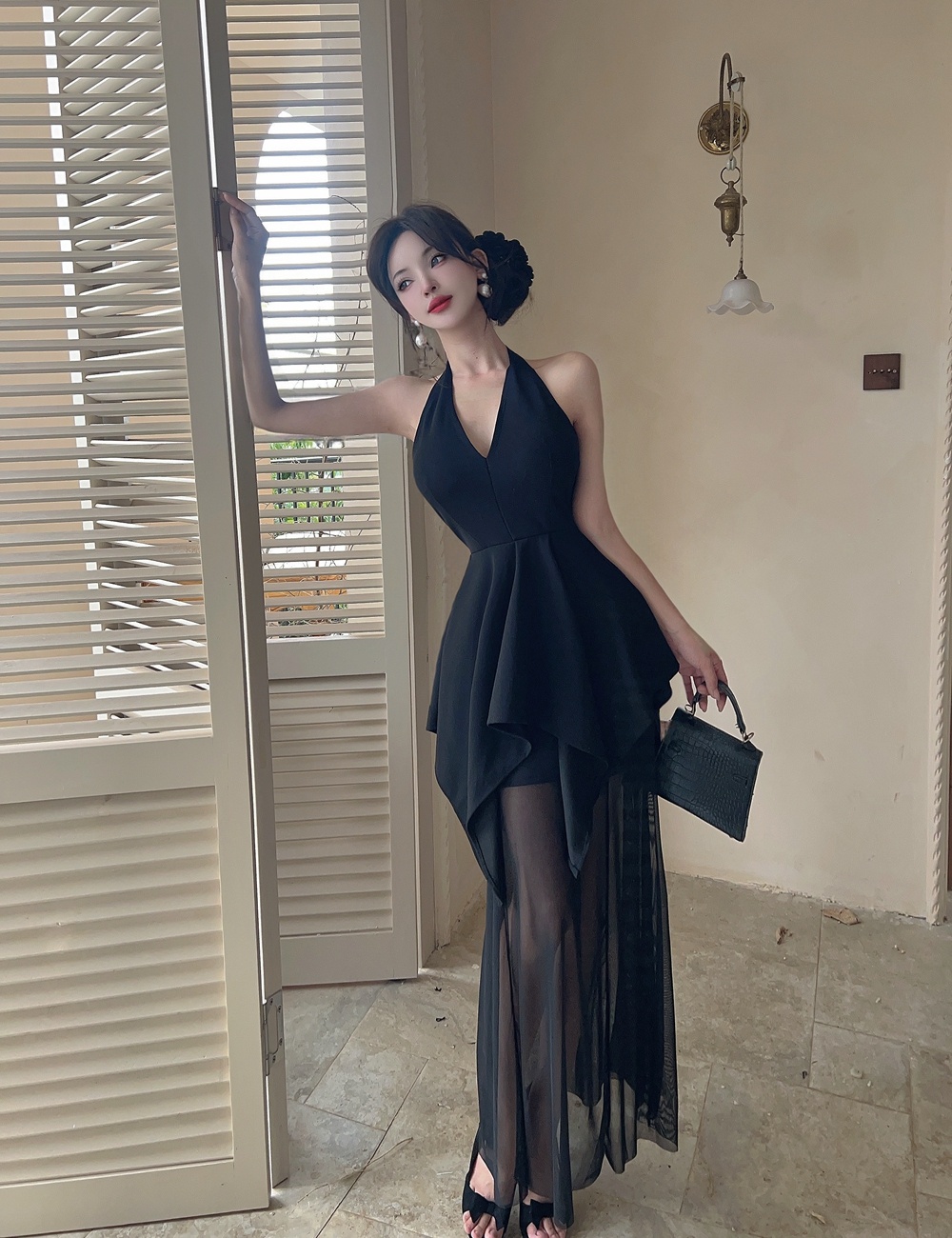 Slim V-neck dress splice formal dress for women