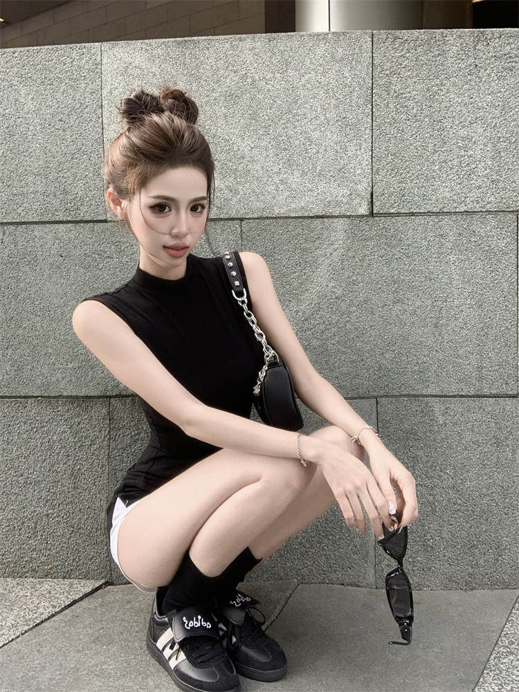 Summer shorts half high collar vest 2pcs set for women