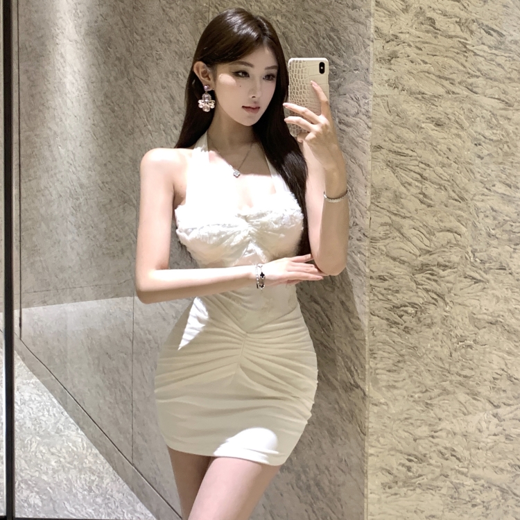 Long sleeve slim short halter spicegirl lace dress