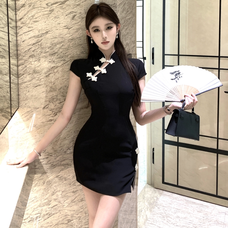Short split dress package hip cstand collar cheongsam