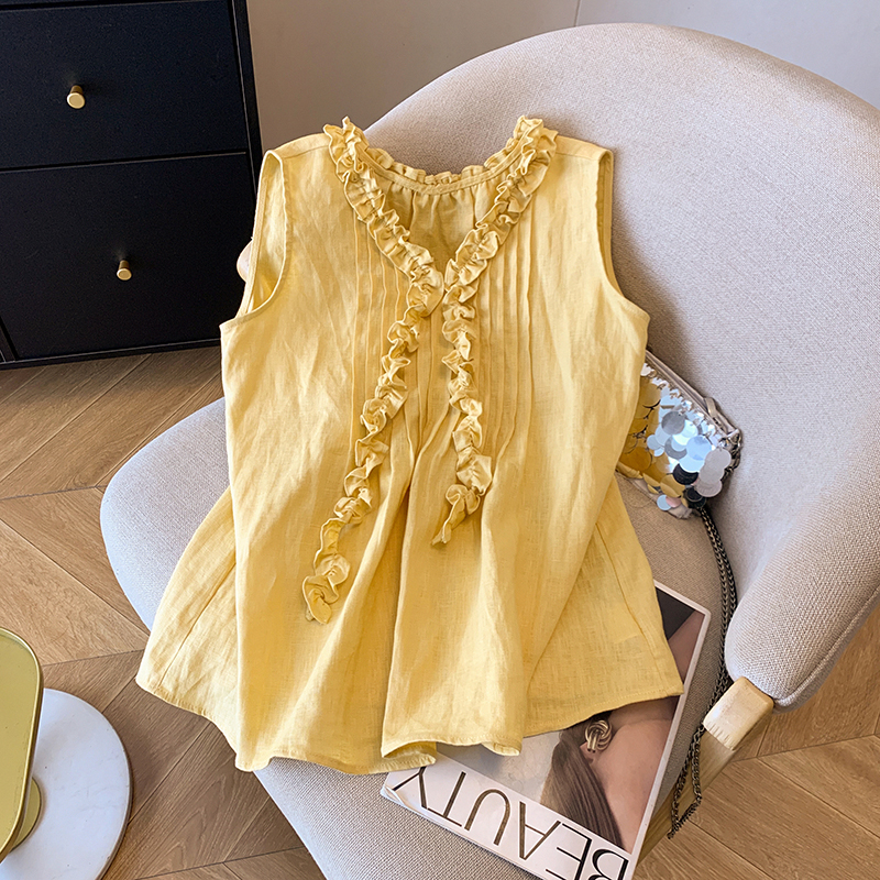 Lotus leaf edges small shirt shorts 2pcs set for women