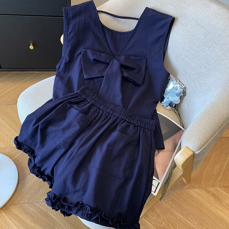 Bow small shirt tops 2pcs set for women