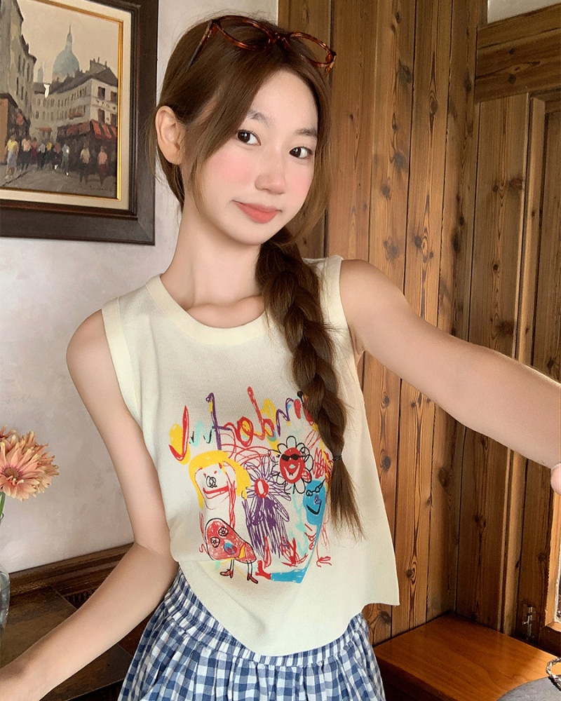 Sleeveless slim tops wears outside vest for women