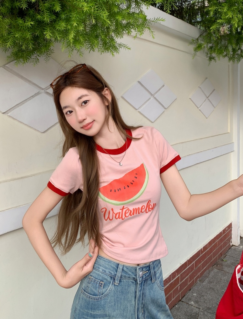 Mixed colors printing tops summer T-shirt