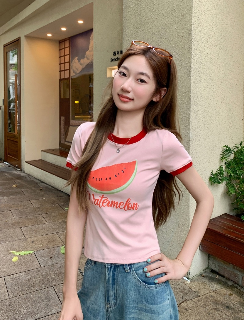 Mixed colors printing tops summer T-shirt
