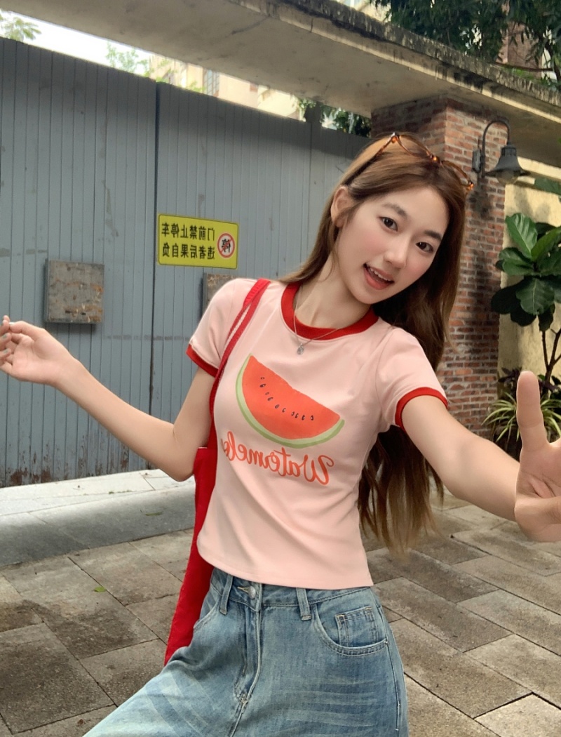 Mixed colors printing tops summer T-shirt