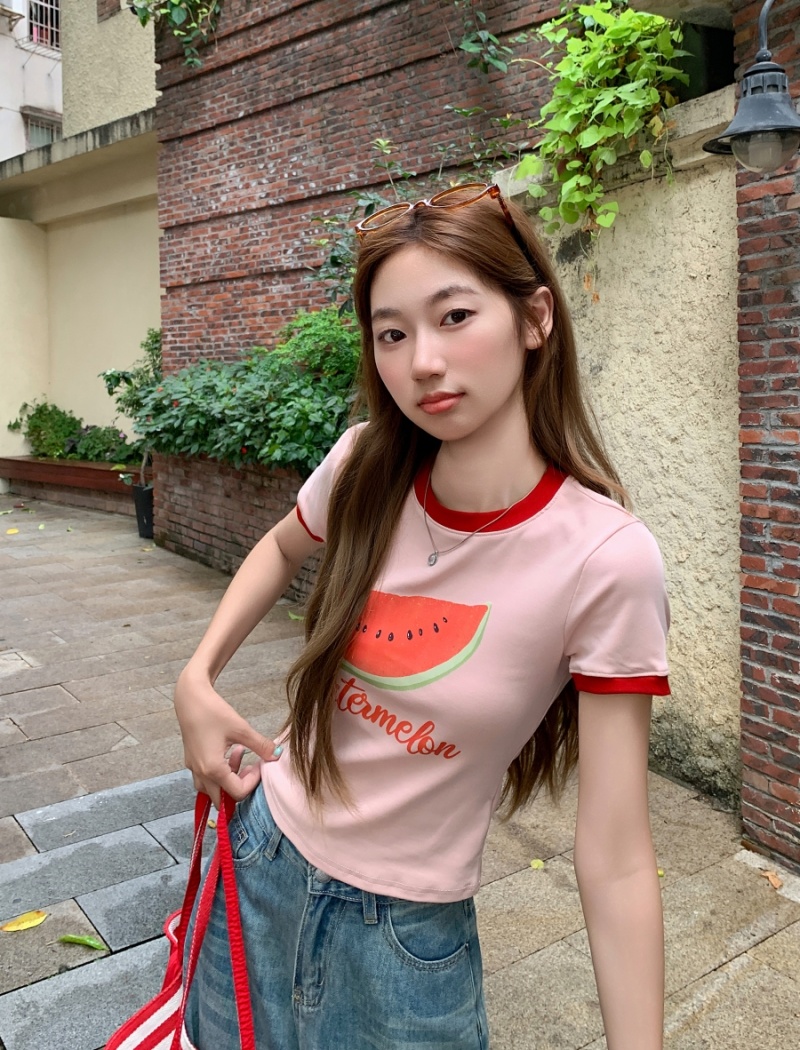 Mixed colors printing tops summer T-shirt