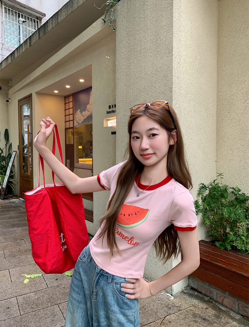 Mixed colors printing tops summer T-shirt