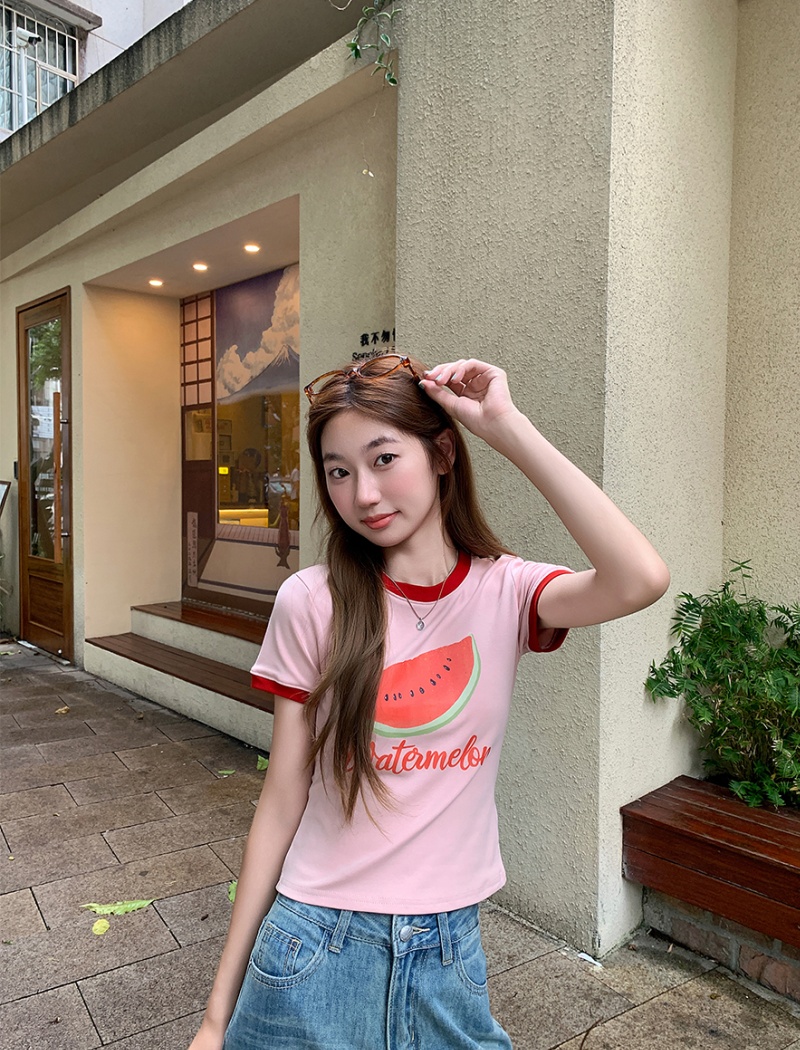 Mixed colors printing tops summer T-shirt