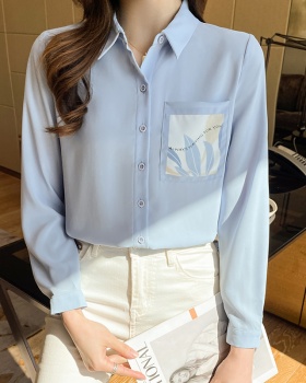 Retro unique France style chiffon shirt long sleeve niche tops