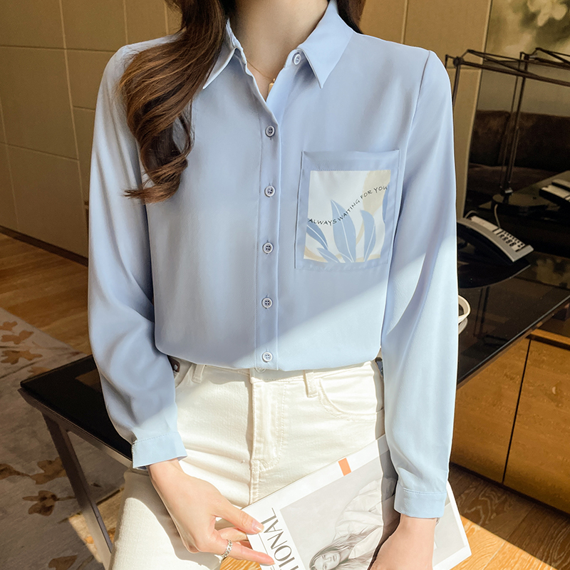 Retro unique France style chiffon shirt long sleeve niche tops