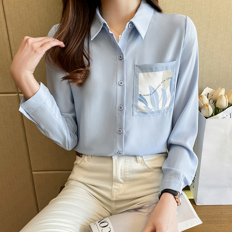 Retro unique France style chiffon shirt long sleeve niche tops
