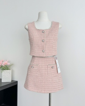 Pink short skirt chanelstyle vest 2pcs set