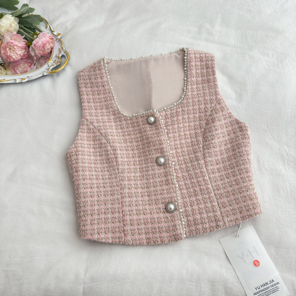 Pink short skirt chanelstyle vest 2pcs set