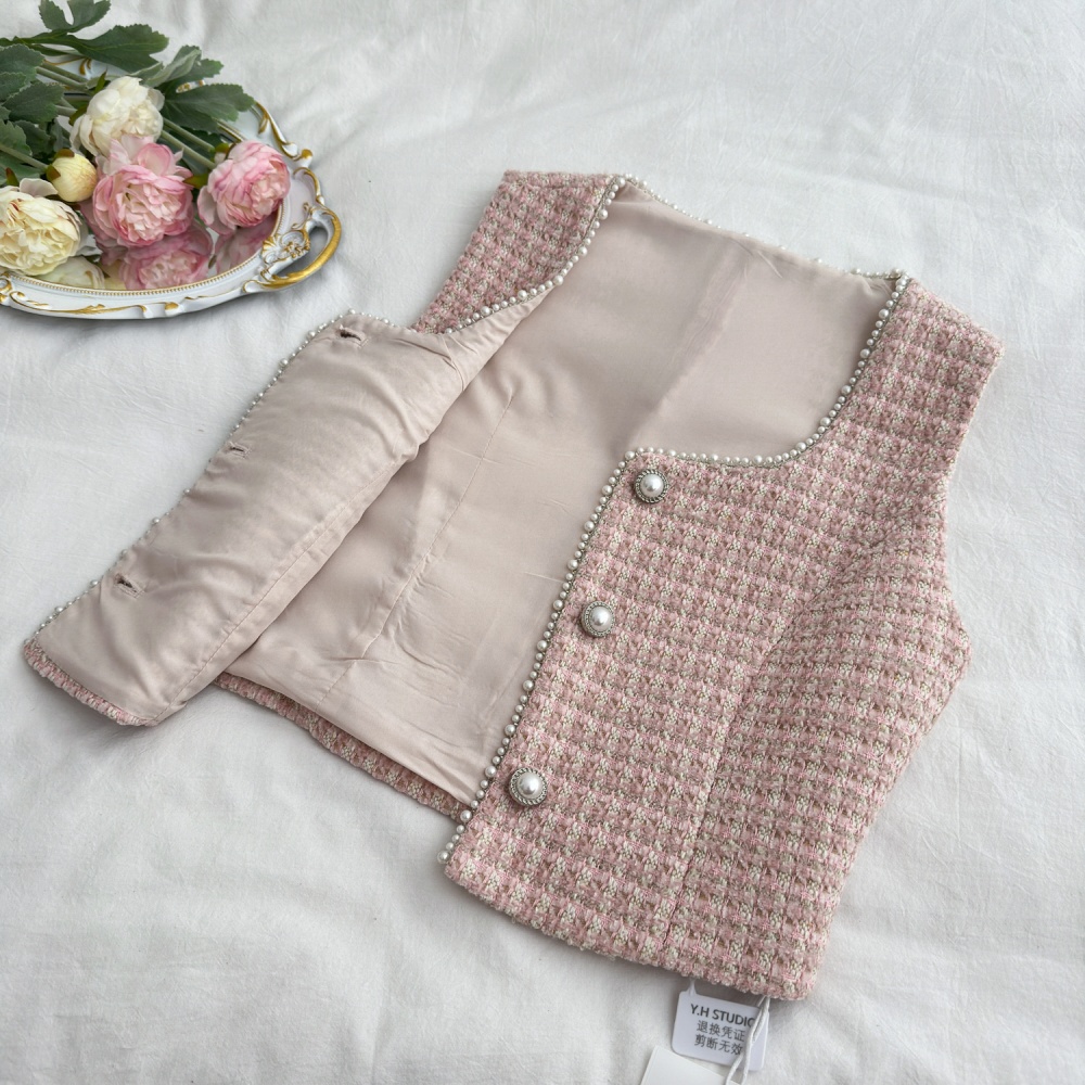 Pink short skirt chanelstyle vest 2pcs set