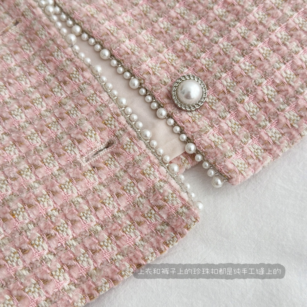Pink short skirt chanelstyle vest 2pcs set