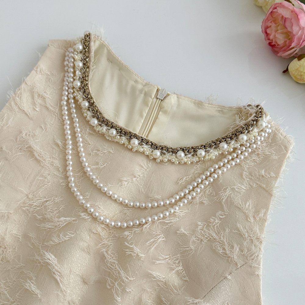 Sleeveless France style feather summer dress for women