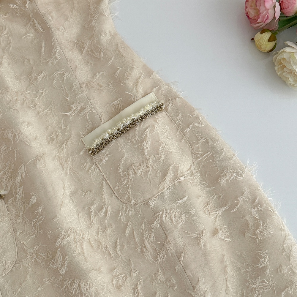 Sleeveless France style feather summer dress for women