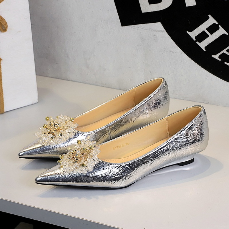 Metal rhinestone wedding shoes Korean style shoes