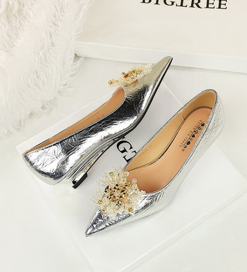 Metal rhinestone wedding shoes Korean style shoes