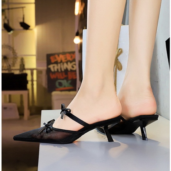 Lace wears outside bow pointed low slippers for women