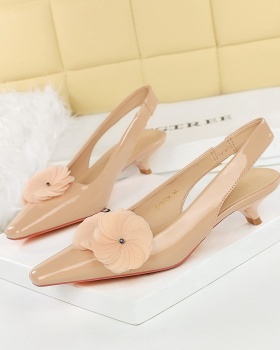 Fashion flowers square head hollow glossy shoes for women